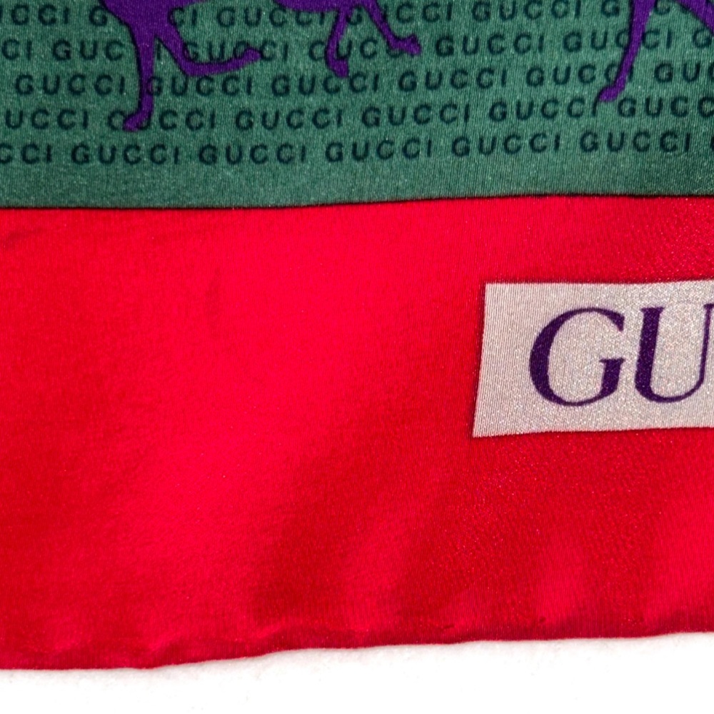 GUCCI Scarf Vintage Equestrian Print Horse & Rider Galloping STUNNING - Picture 12 of 13